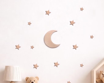 Wooden Moon and Stars Decoration, Nursery Wall Art, Baby Room Decor, Kid Room Design