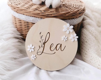Gepersonaliseerde naamplaat, aangepaste madeliefjenaamplaat, geboortebord bloem, Namensschild-personalisier, Blumen Holzschild, baby Geburtsschild