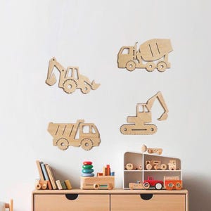 Decoración de pared de vehículos, decoración para habitación infantil de construcción, coche de madera para habitación de niños, arte de pared de camión excavadora para guardería, decoración de coche para habitación infantil