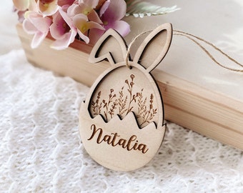 Uovo di Pasqua personalizzato con nome, decorazione cestino in legno, idea regalo personalizzata, Osteranhänger, Osterei Personalisiert, Ostergeschenk