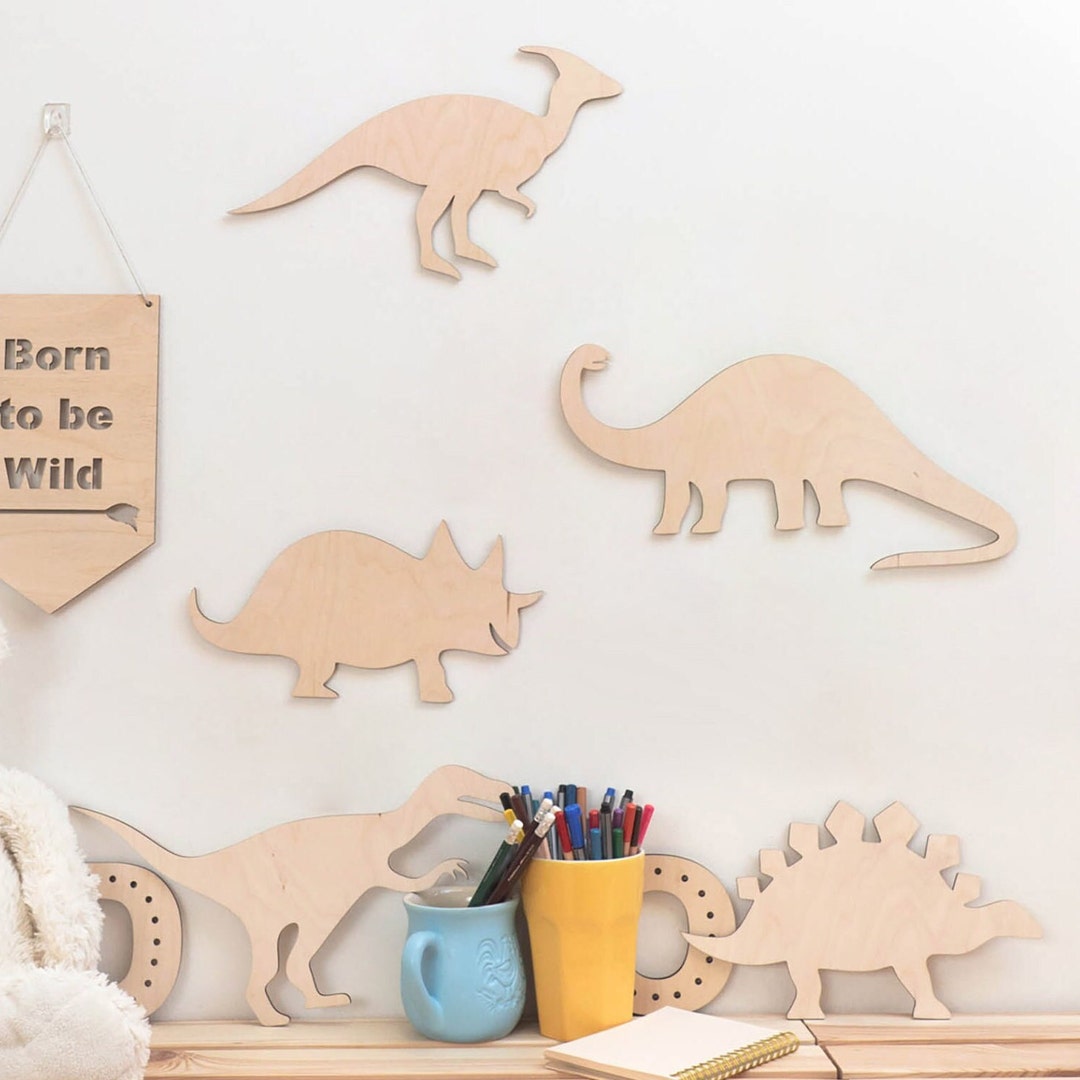 Dinosaur Wall Decor Set of 5, Children Room Decor, Wooden Dinosaurs for ...