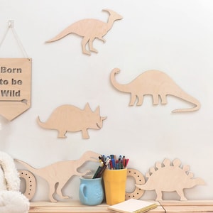 Dinosaur Wall Decor set of 5, Children Room Decor, Wooden Dinosaurs for Kids Room, Dinosaur Playroom Decoration, Dinos aus Holz Wanddekor