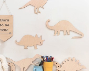 Dinosaurus muurdecoratie set van 5, kinderkamerdecoratie, houten dinosaurussen voor kinderkamer, dinosaurus speelkamer decoratie, dinosaurussen aus Holz Wanddekor