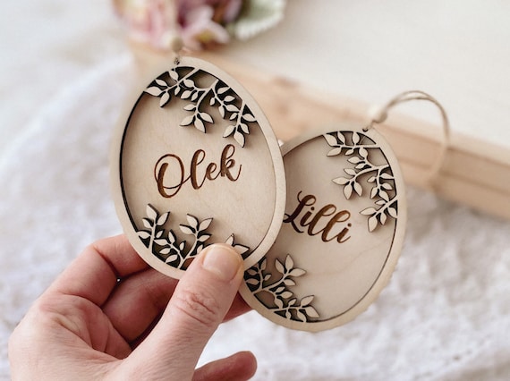 Custom Easter Egg with Name, Perosnlized Wooden Basket Decoration, Easter Pendant, Osteranhänger, Osterei Personalisiert, Ostergeschenk