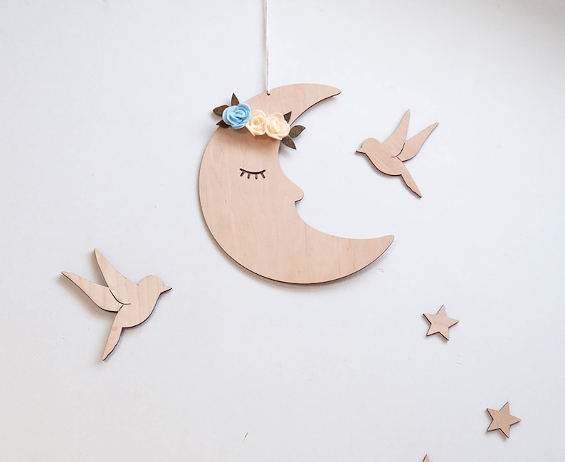 Wooden Birds set of 3, Nursery Decoration, Kids Room Decor, Kinderzimmer Dekoration, Vögel aus Holz zdjęcie 3