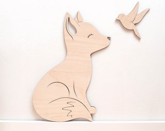 Wooden Fox for Nursery Decoration, Nursery Animal Decoration, Wooden Animal Decor, Kids Bedroom Decor, Kinderzimmer Dekoration