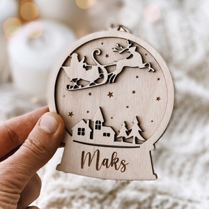 Custom Christmas Snow Globe Ornament, Xmas 3D Bauble with Name, Santa Claus Decoration, Weihnachtskugel mit Name, Peronalized Gift for Baby