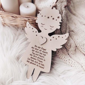 Ángel de la Guarda con Oración, Regalo de Bautismo, Engel mit Gebet, Geschenk Taufe, Schutzengel aus Holz, Engel Anhänger, Patenkind Geschenk Boy