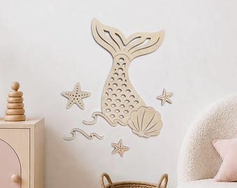 Mermaid Wall Decor, Nautical Nursery, Girls Room Decoration, Coastal Baby Room, Ocean Bedroom, Meerjungfrau aus Holz, Kinderzimmerdekoration