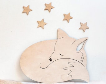 Renard endormi en bois pour chambre d'enfant, décoration d'animal de chambre d'enfant, décoration d'animal en bois, décoration de chambre d'enfant, décoration d'école maternelle