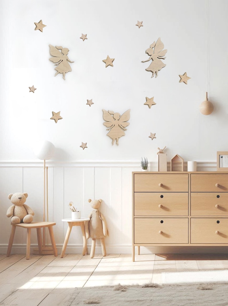 Fairy Wall Decor, Nursery Magic Decoration, Girls Room Decor, Baby Shower Decor, Feen Elfen Holz Figur, Kinderzimmer Dekor, Babyzimmer image 5