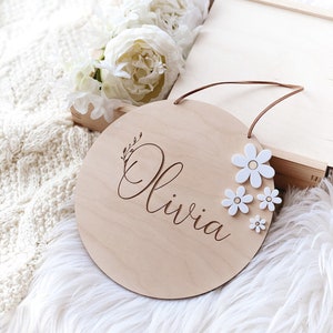 Daisy Baby Name Plate, Birth Announcement Sign, Baby Girl Room Decor, Namensschild aus Holz, Blumen Holzschild mit Name, Kinderzimmer Dekor image 4