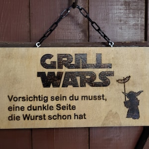 Wooden sign with pyrography "GRILLWARS - sausage" garden grilling outdoor
