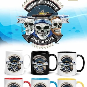 Sons of Amity Jaws Mug, JAWS Chapter 11oz Mug, Aesthetic Coffee Mug, Shark Lover Gift, Jaws Fan Art Collectible Mug, Pirate Hot Tea Cups