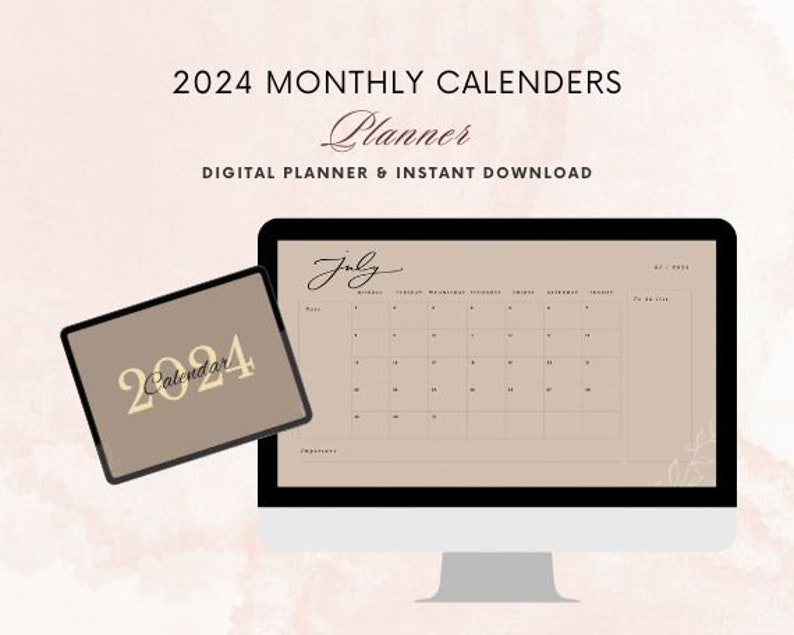 Printable Calendar 2024, Monthly Planner 2024, Minimalist Calendar, A4