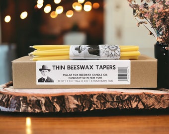 Thin Beeswax Tapers, Skinny Beeswax Tapers, Skinny Taper Candles, Pure Beeswax Tapers, 100% Pure Beeswax, Hand-Dipped Beeswax, Gifts for Her