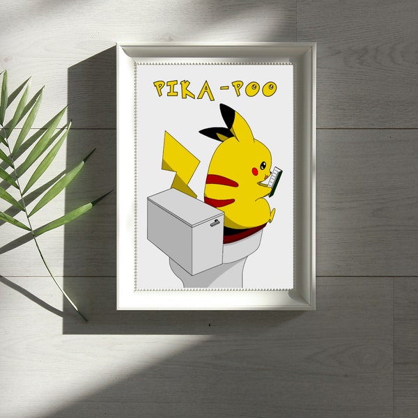 Pika-Poo Digital Printing, Pikachu, Pokemon, Wall Decoration, Toilet Decoration, Decoration