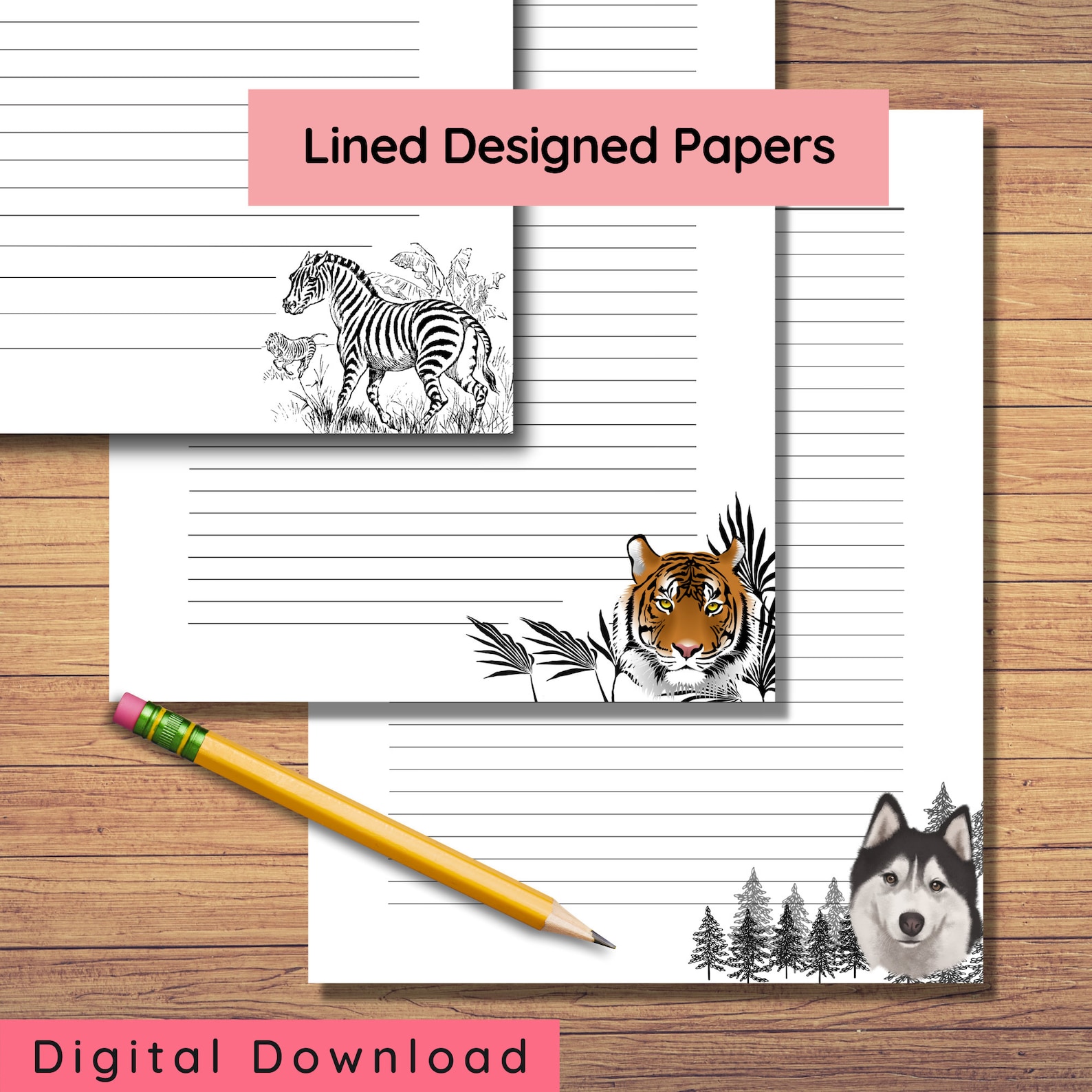 Printable Stationery Papers With Animal Design digital Download A4 US ...