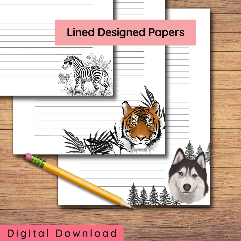 Printable Stationery Papers With Animal Design digital | Etsy