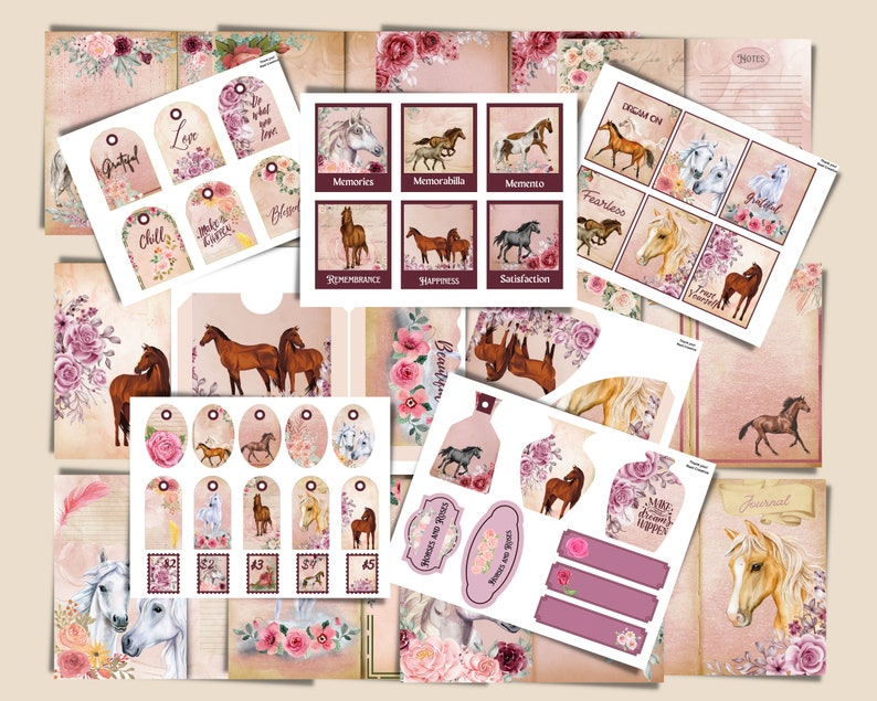printable-horses-and-roses-junk-journal-kit-journal-pages-etsy