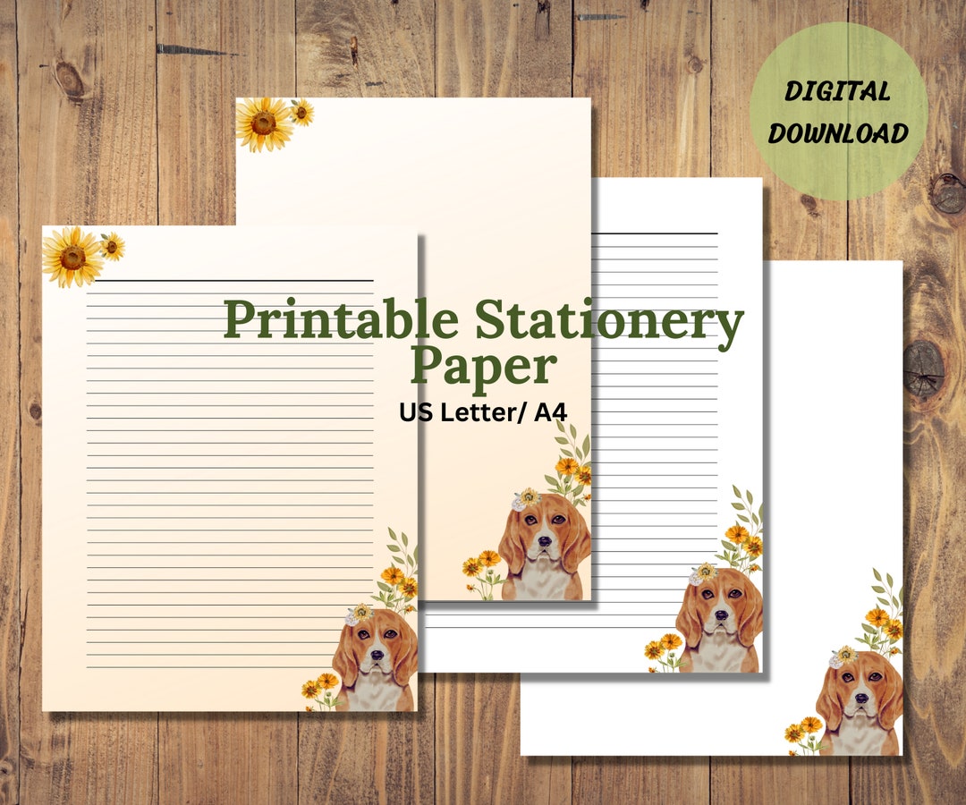 Dog Printable Stationery Paper With Unlined and Lined A4 US Letter Size ...