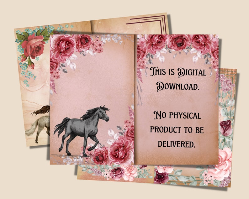 printable-horses-and-roses-junk-journal-kit-journal-pages-etsy