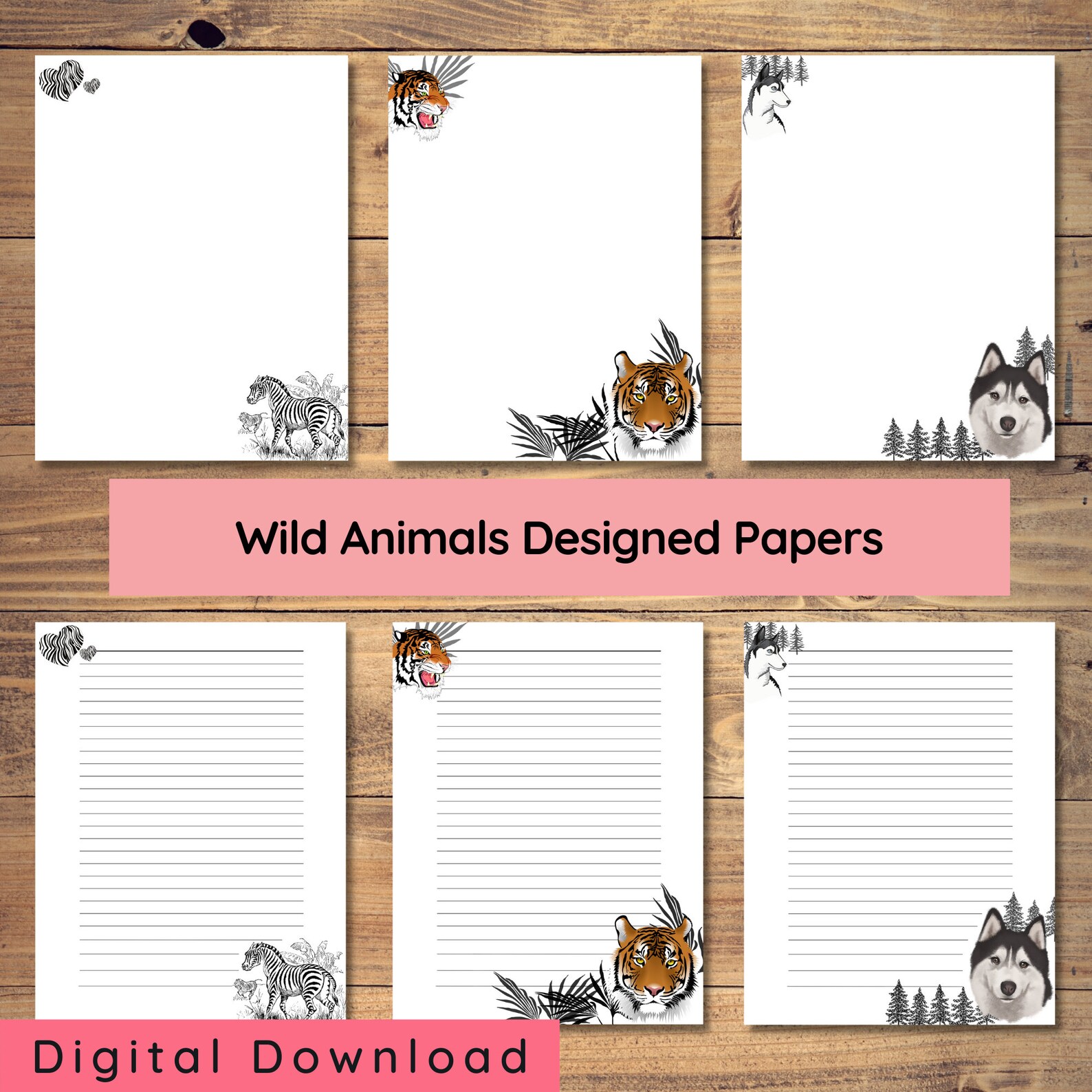 Printable Stationery Papers With Animal Design digital | Etsy