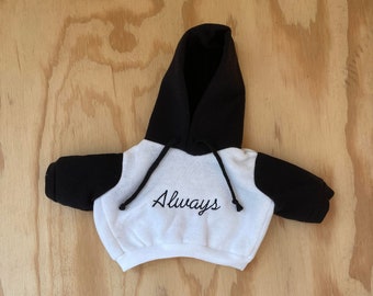 Personalized embroidered baseball hoodie for 12" to 16" teddy bear, custom, plush clothing, stuffed animal clothing.