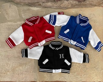 Personalized embroidered Varsity Letterman Jacket for 12" to 16" teddy bear, plain, custom, plush clothing, stuffed animal clothing.