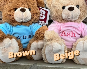 Little Big Feet and Furry Bear 10", personalized teddy bear with an embroidered t-shirt, gift for newborn, girlfriend/boyfriend gift, logo.