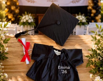 Graduation Cap and Gown with a Diploma - Personalized or Plain Gown - Graduation Gift - Senior Gift - for a 10" teddy bear