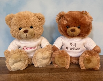 Personalized Teddy Bear - Custom embroidered white knit sweater - Boyfriend/girlfriend gift - Baby shower - Very soft and cute! - Size 10"