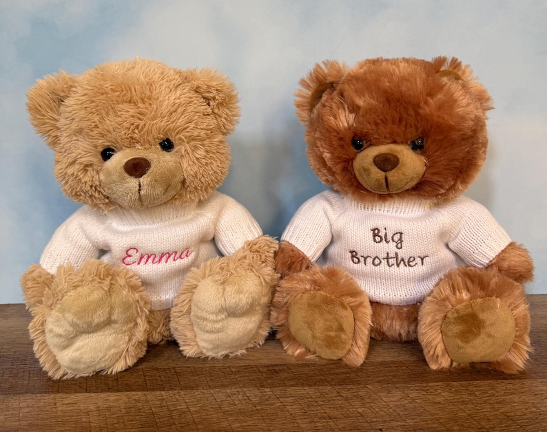 Personalized Teddy Bear - Custom embroidered white knit sweater - Boyfriend/girlfriend gift - Baby shower - Very soft and cute! - Size 10"