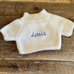 Personalized White Knit sweater - Embroidered Sweater - Custom Sweater - Plushie clothing - Stuffed animal clothing - For 10&quot; Plushie.