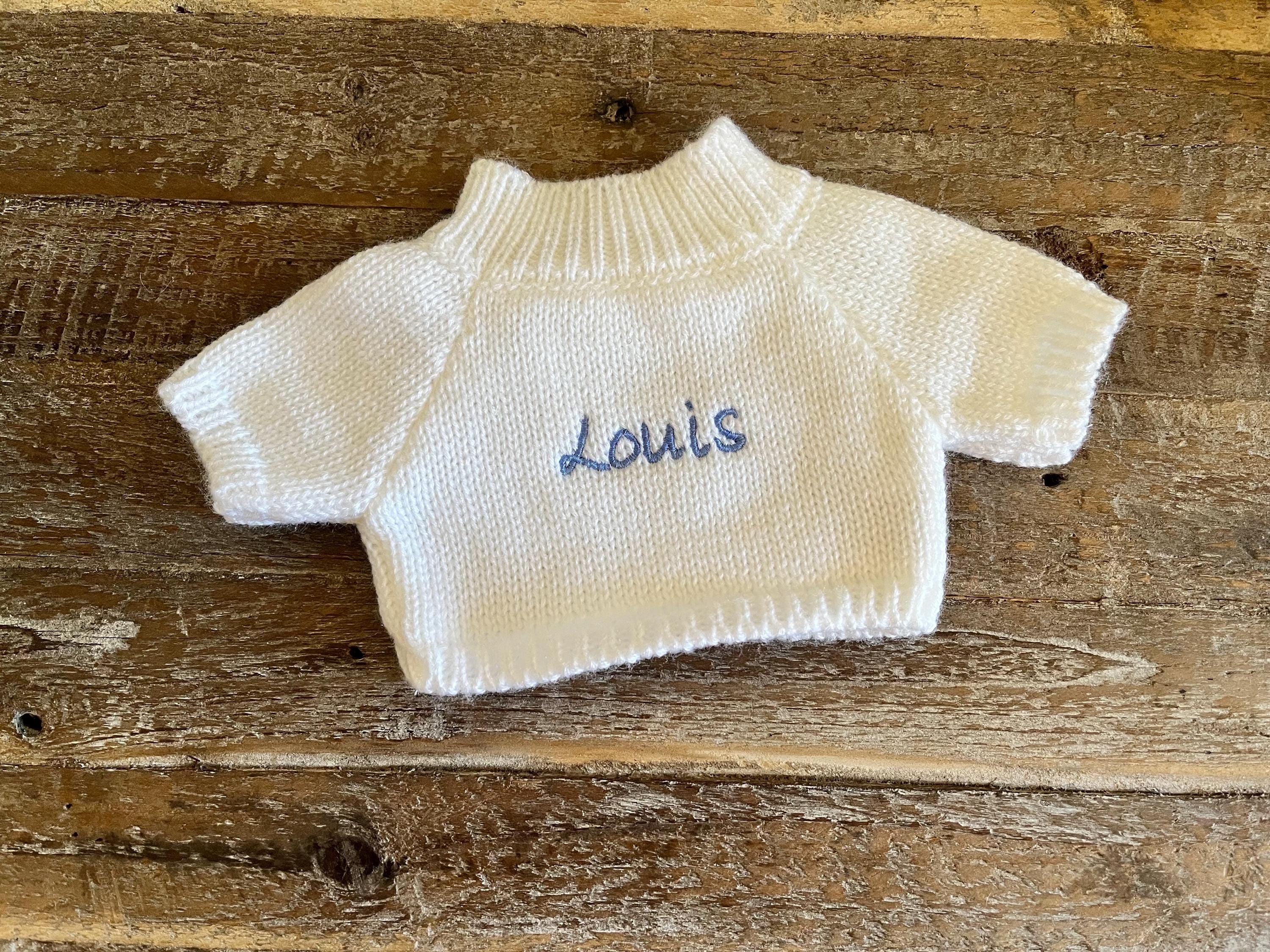 Personalized White Knit sweater - Embroidered Sweater - Custom Sweater - Plushie clothing - Stuffed animal clothing - For 10" Plushie.