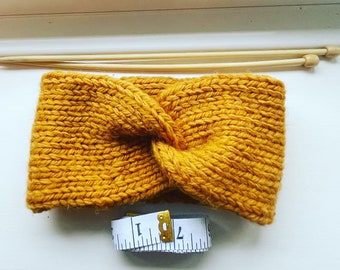 Beginner knitting pattern - Double stockinette twist front knitted headband, knit earwarmer, winter headband, fall headband