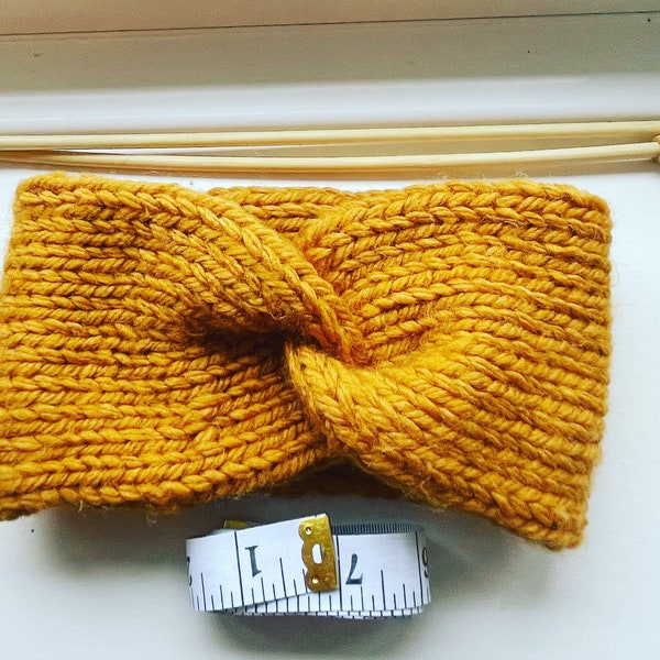 Beginner knitting pattern - Double stockinette twist front knitted headband, knit earwarmer, winter headband, fall headband