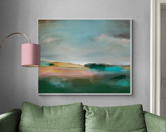 Green Landscape Painting: Farmhouse Wall Art (Digital Download)