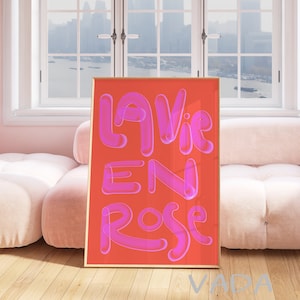 Impresión artística La vie en rose, impresión artística con descarga digital, impresión artística de moda en color magenta brillante, arte de pared con cita imprimible colorida, impresiones de apartamentos
