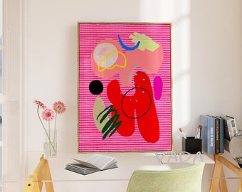 Magenta Pink Abstract Art Print: Modern Doodle Wall Decor (Digital Download)