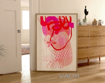 Hot Pink Abstract Art Print: Eclectic Trendy Decor (Digital Download)