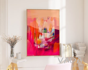 Fuchsia Coral Abstract Art Print: Modern Wall Decor (Digital Download)