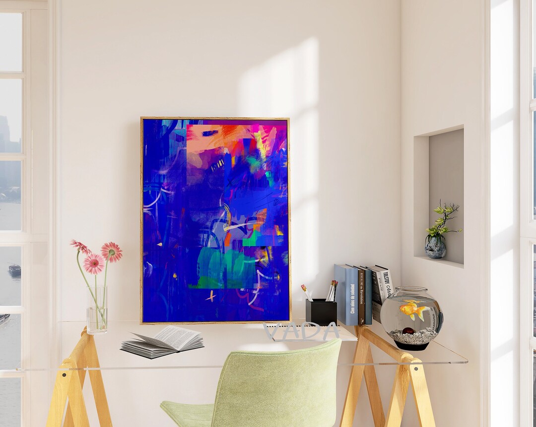 Bright Blue Printable Abstract Art Print, Vibrant Blue Abstract