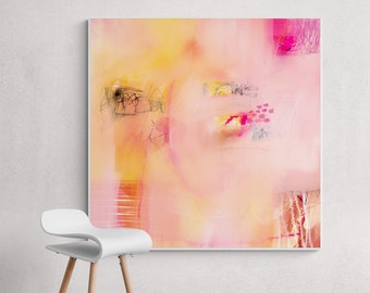 Pink Yellow Abstract Painting: Minimalist Nursery Wall Art (Digital Download)