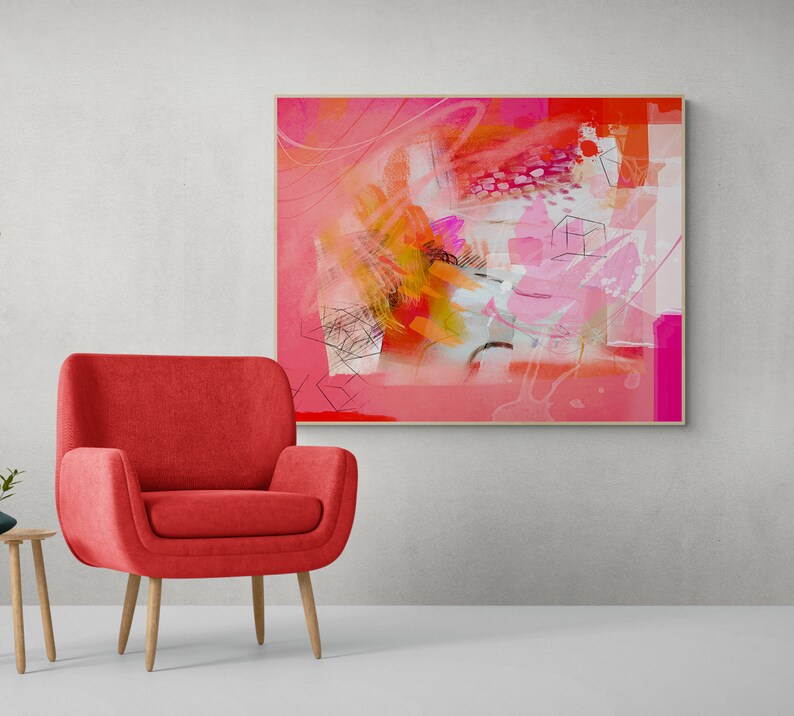 Printable Abstract Art Hot Pink and Orange Abstract Painting Etsy