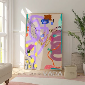 Boho lilac abstract eclectic illustration, Multicolor digital wall art, Joyful abstract painting, Instant download trendy wall decor