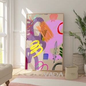 Beige Lilac Abstract Art Print: Trendy Doodle Wall Decor (Digital Download)