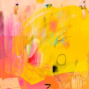 Abstract Digital Wall Art, Bright Yellow and Pink Printable Painting ...