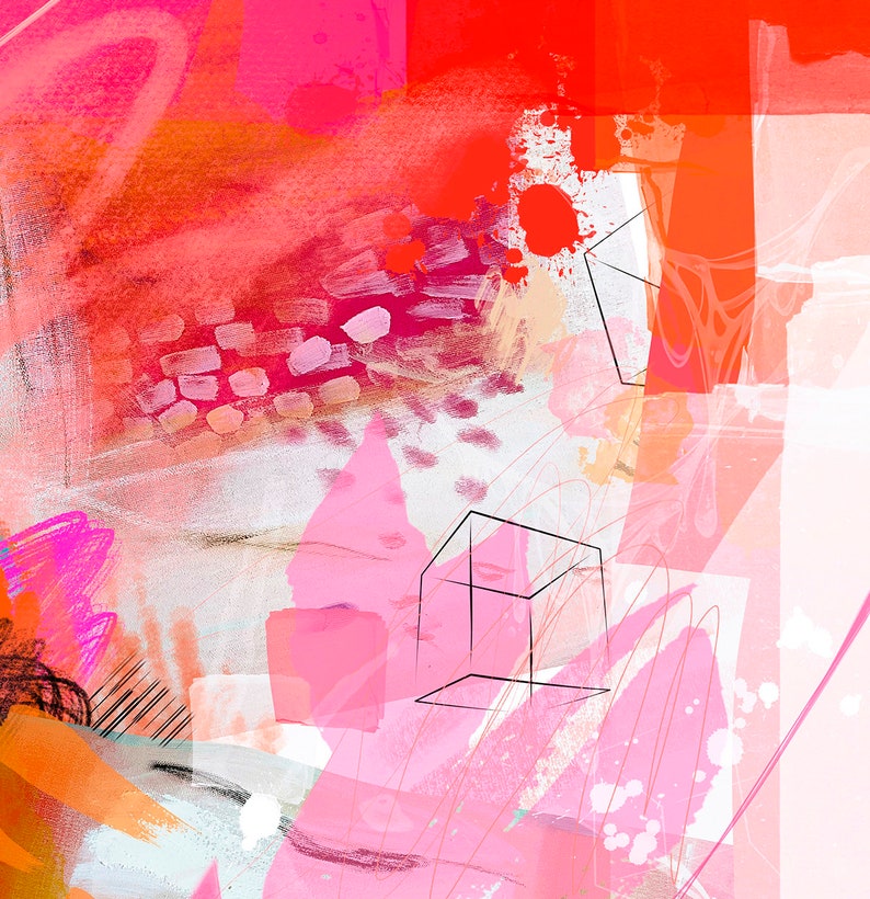 Printable Abstract Art Hot Pink and Orange Abstract Painting Etsy
