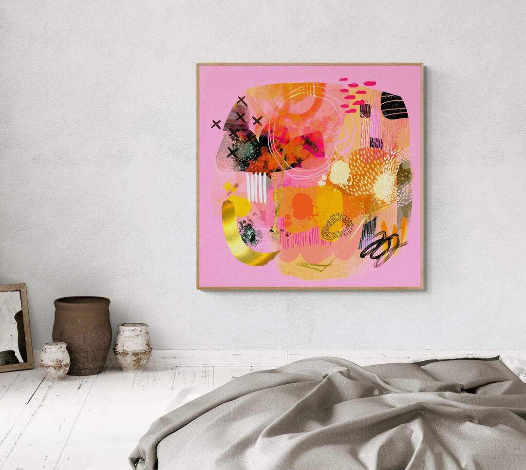 Pink and Yellow Printable Abstract Art Colorful Abstract - Etsy